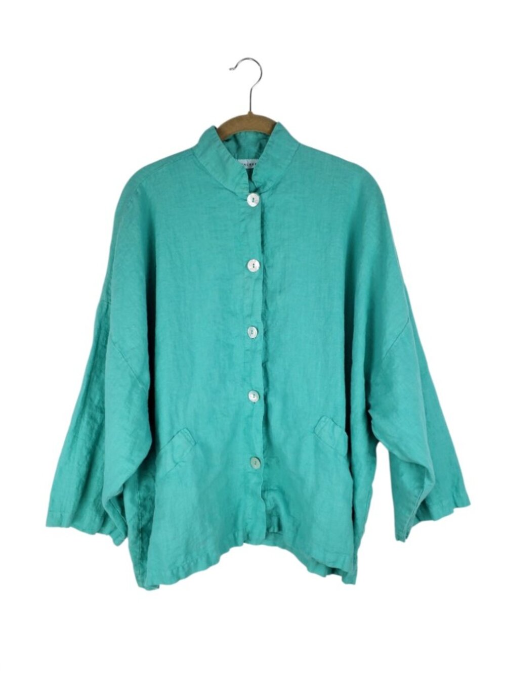Bryn Walker Danuta Jacket Topper Aqua Linen Button Up Womens Small
